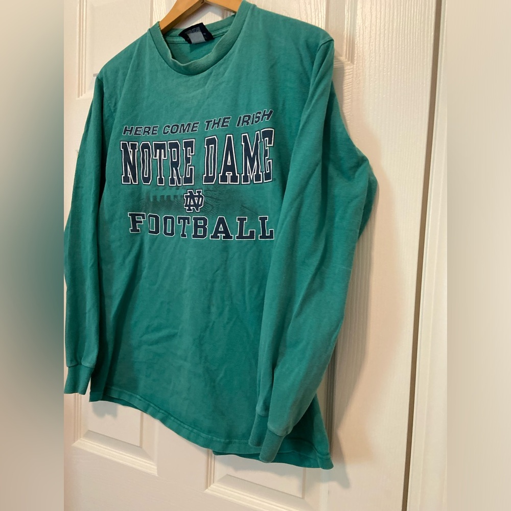 Vintage Jansport Notre Dame Football Long Sleeve T Shirt Large Green Made In USA - Picture 3 of 4